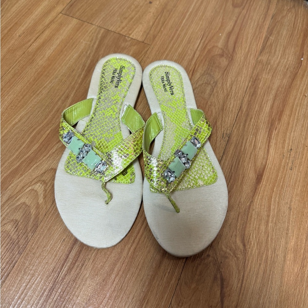 Simply Vera Vera Wang Sandals Faux Snakeskin Gems Lime Green Sz M 7/8